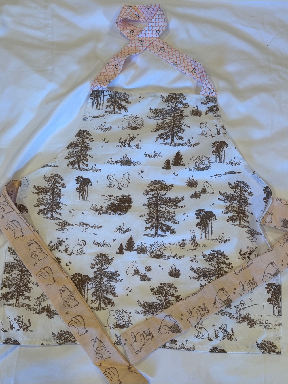 Winnie the Pooh Woodland Print Apron with Pink Ties Handmade NWOT
